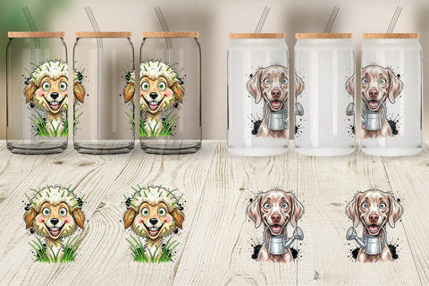 Glass Can Witty Summer Garden Dog Watercolor Sublimation artnoy 