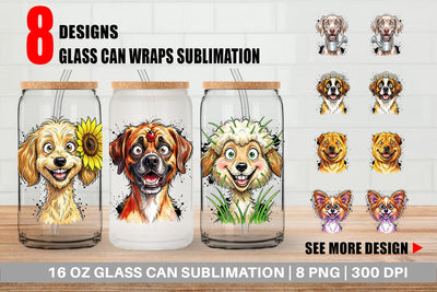 Glass Can Witty Summer Garden Dog Watercolor Sublimation artnoy 