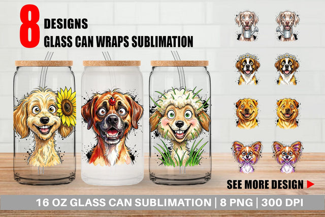 Glass Can Witty Summer Garden Dog Watercolor Sublimation artnoy 