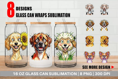 Glass Can Witty Summer Garden Dog Watercolor Sublimation artnoy 