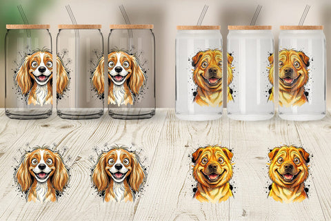 Glass Can Witty Summer Garden Dog Watercolor Sublimation artnoy 