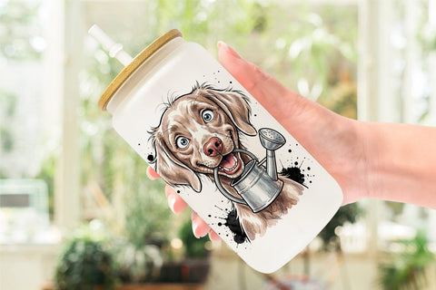 Glass Can Witty Summer Garden Dog Watercolor Sublimation artnoy 