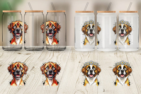 Glass Can Witty Summer Garden Dog Watercolor Sublimation artnoy 