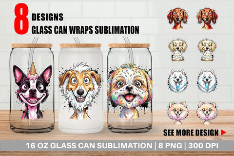 Glass Can Witty Summer Treat Dog Watercolor Sublimation artnoy 
