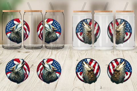 Glass Can Wolf 4th of July Sublimation artnoy 
