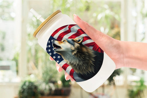 Glass Can Wolf 4th of July Sublimation artnoy 