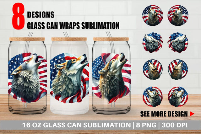 Glass Can Wolf 4th of July Sublimation artnoy 