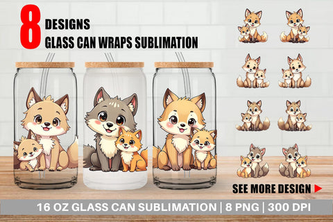 Glass Can Wolf Mother's Day Sublimation artnoy 