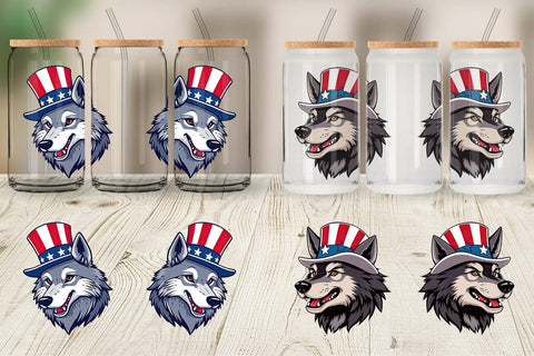 Glass Can Wolf Patriotic Sublimation artnoy 