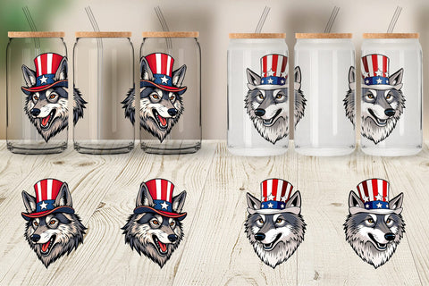Glass Can Wolf Patriotic Sublimation artnoy 