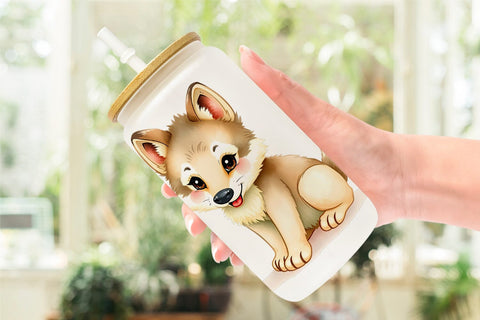 Glass Can Wolf Wildlife Sublimation artnoy 