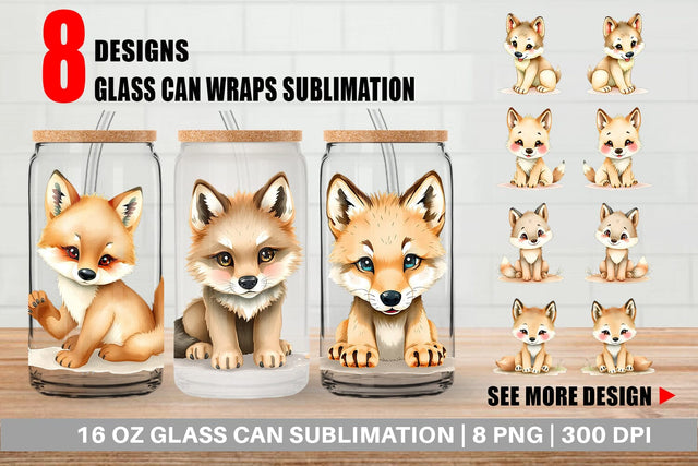 Glass Can Wolf Wildlife Sublimation artnoy 
