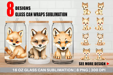 Glass Can Wolf Wildlife Sublimation artnoy 