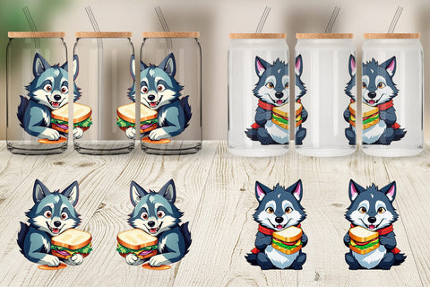 Glass Can Wolf with Sandwich Sublimation artnoy 