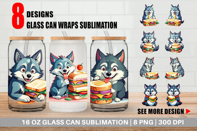 Glass Can Wolf with Sandwich Sublimation artnoy 