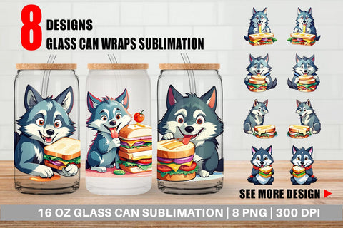 Glass Can Wolf with Sandwich Sublimation artnoy 