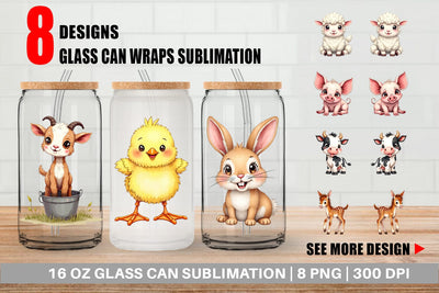 Glass Can Wonky Barnyard Babies Watercolor Sublimation artnoy 