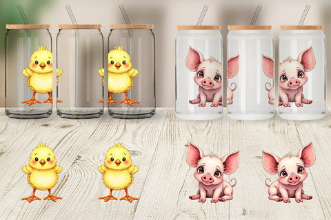 Glass Can Wonky Barnyard Babies Watercolor Sublimation artnoy 