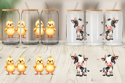Glass Can Wonky Barnyard Babies Watercolor Sublimation artnoy 