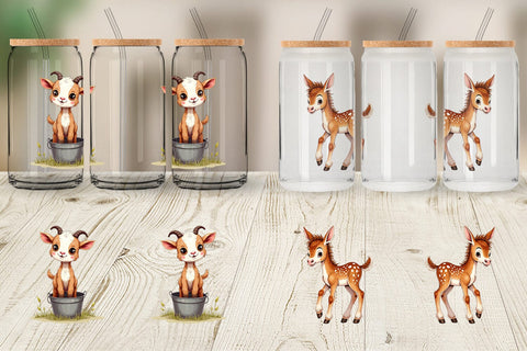 Glass Can Wonky Barnyard Babies Watercolor Sublimation artnoy 