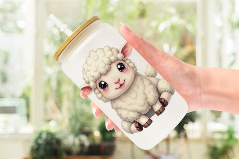 Glass Can Wonky Barnyard Babies Watercolor Sublimation artnoy 