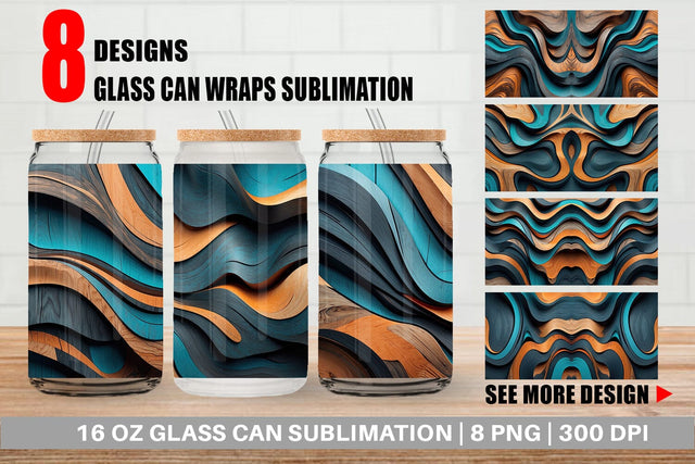 Glass Can Wooden Waves Sublimation artnoy 