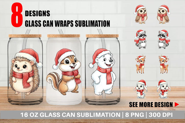 Glass Can Woodland Animals Sublimation artnoy 