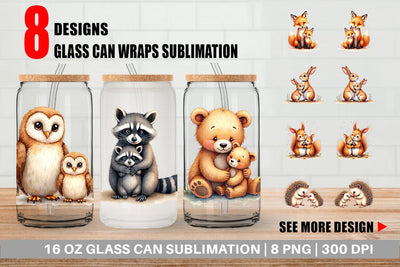 Glass Can Woodland Babies Sublimation artnoy 