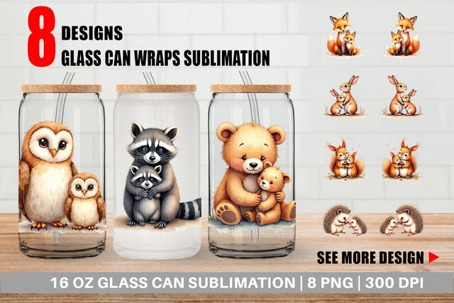 Glass Can Woodland Babies Sublimation artnoy 