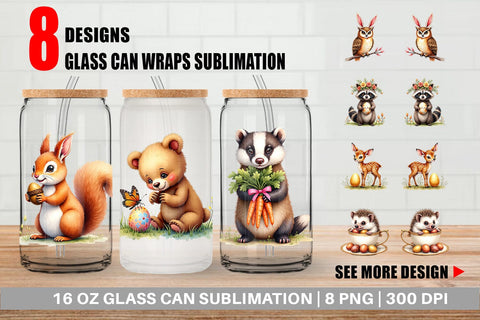 Glass Can Woodland Easter Friends Sublimation artnoy 