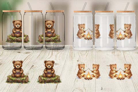 Glass Can Woodland Forest Teddy Bear Watercolor Sublimation artnoy 
