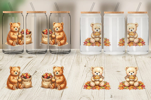 Glass Can Woodland Forest Teddy Bear Watercolor Sublimation artnoy 