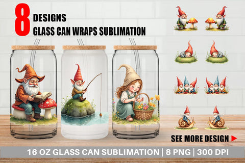 Glass Can Woodland Gnomes Sublimation artnoy 