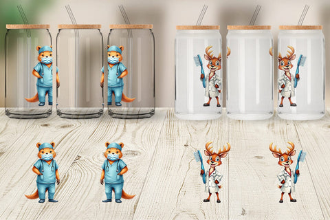 Glass Can Woodland Healthcare Heroes Medical Animal Sublimation artnoy 
