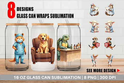 Glass Can Woodland Healthcare Heroes Medical Animal Sublimation artnoy 