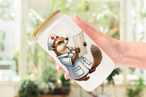 Glass Can Woodland Healthcare Heroes Medical Animal Sublimation artnoy 