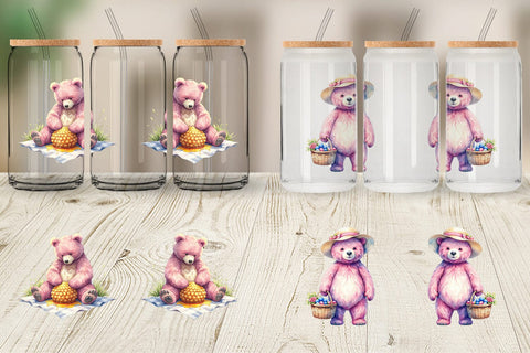 Glass Can Woodland Mama Bear Watercolor Sublimation artnoy 