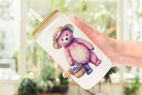 Glass Can Woodland Mama Bear Watercolor Sublimation artnoy 