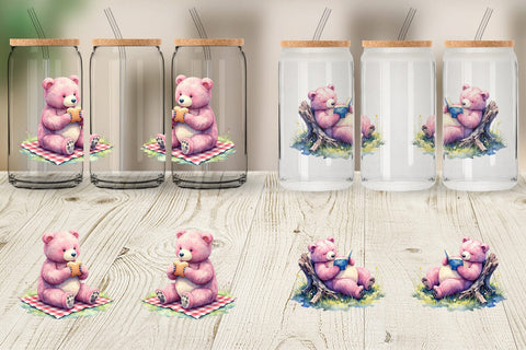 Glass Can Woodland Mama Bear Watercolor Sublimation artnoy 