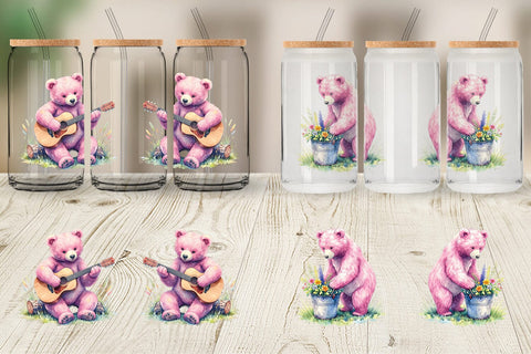 Glass Can Woodland Mama Bear Watercolor Sublimation artnoy 