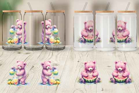 Glass Can Woodland Mama Bear Watercolor Sublimation artnoy 