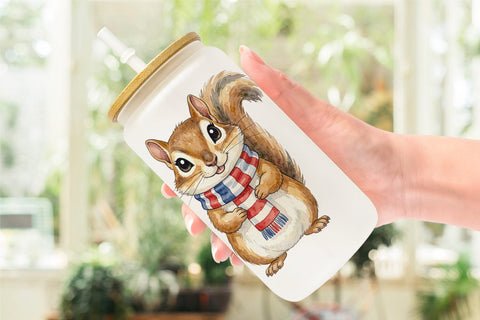 Glass Can Woodland Patriotic Animals Watercolor Sublimation artnoy 