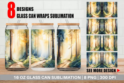 Glass Can Woodland Watercolor Sublimation artnoy 