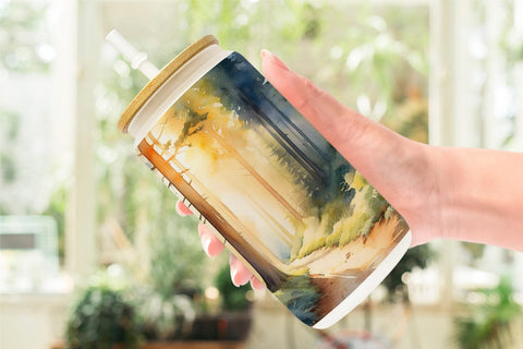 Glass Can Woodland Watercolor Sublimation artnoy 