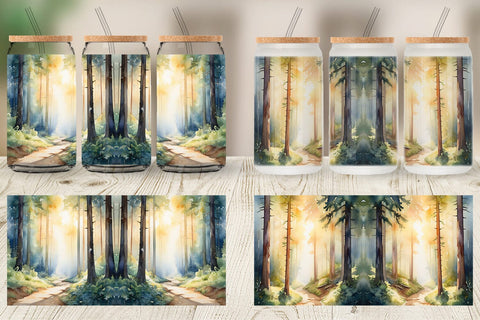 Glass Can Woodland Watercolor Sublimation artnoy 