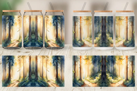 Glass Can Woodland Watercolor Sublimation artnoy 