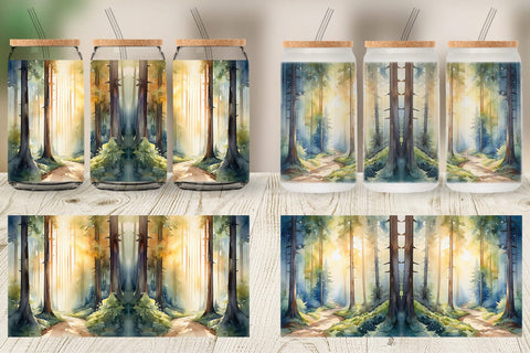 Glass Can Woodland Watercolor Sublimation artnoy 