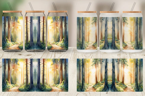 Glass Can Woodland Watercolor Sublimation artnoy 