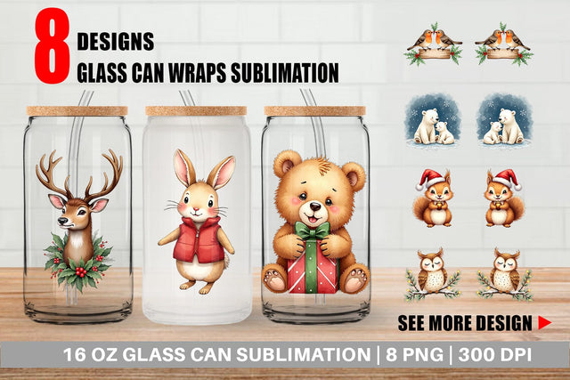 Glass Can Woodland Whimsy Sublimation artnoy 