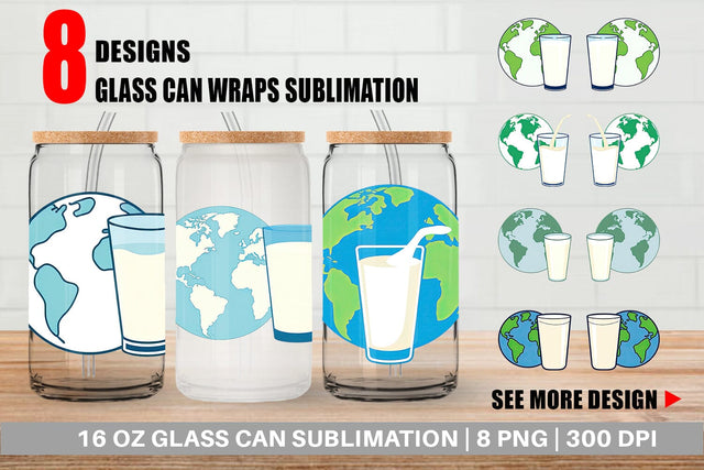 Glass Can World with Milk Glass Sublimation artnoy 